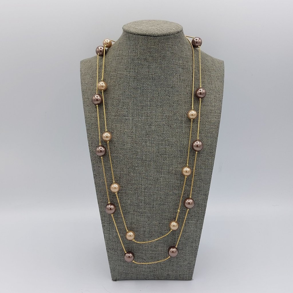Rmn Necklace Faux Pearl Double Strand Purple Blush Satellite Champaign Beads 36